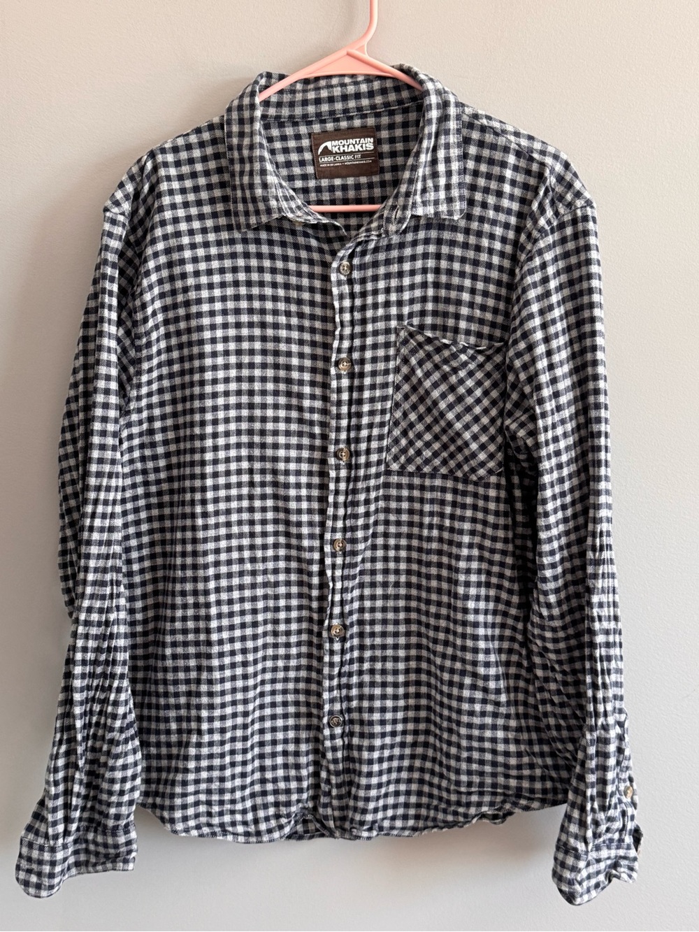 Mountain Khakis Downtown Flannel Shirt Men's L Navy Gray Check Classic Fit